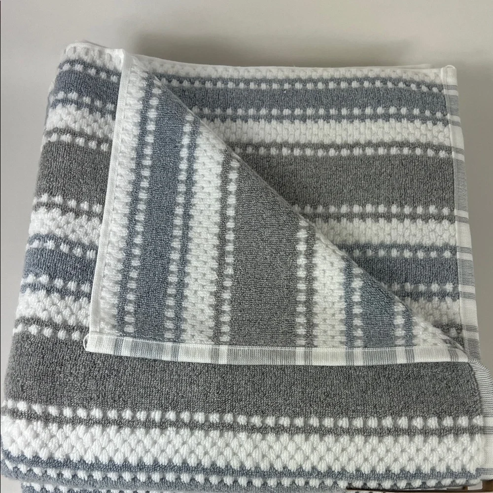 Eco Melange Bath Towel Set Gray Blue White Stripe Quick Dry Soft Cotton 2 Pc NEW